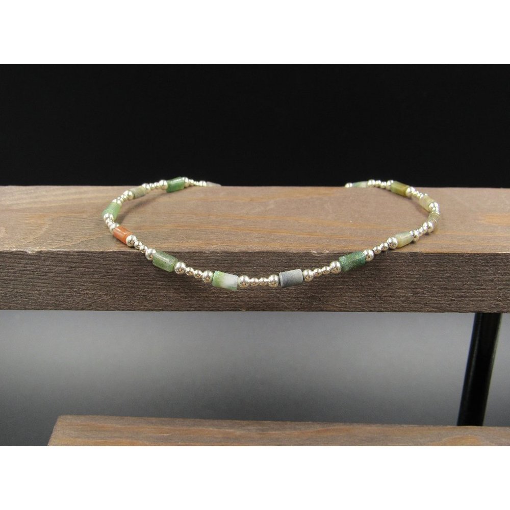 10" Sterling Silver Green Blue Orange Stone Bracelet Vintage Elegant Beautiful